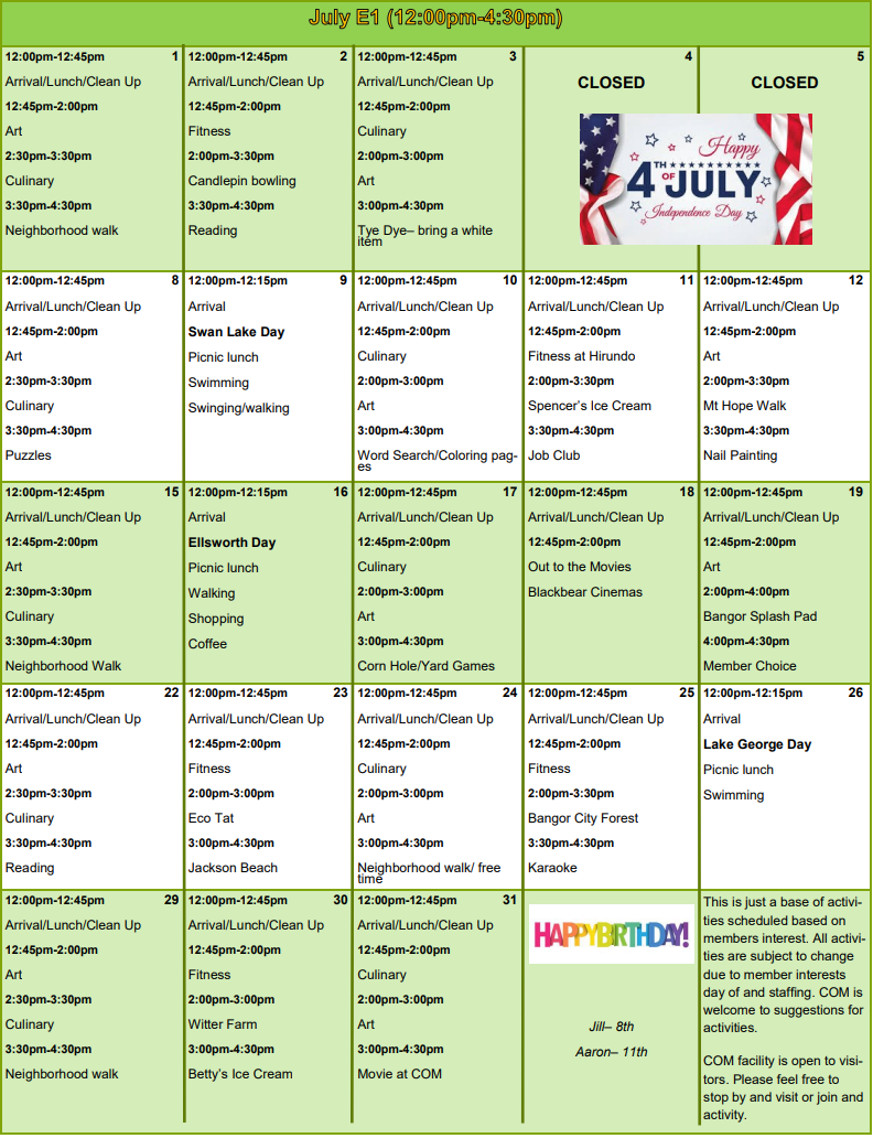 Calendar of Events Citizens of Maine Hampden Maine